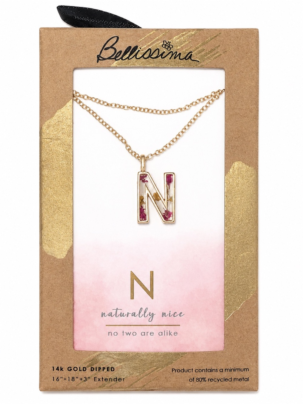 Bellissima Bella Uno 14K Gold Dipped Initial N Necklace NWT